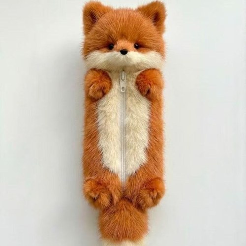 Cute Fox Plush Pencil Case Soft Pencil Pouch for Students Kids Stationery