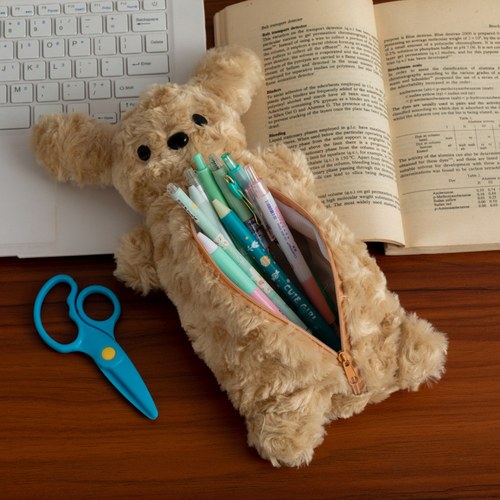 Teddy Bear Plush Pencil Case Large Capacity Stationery Pouch for Girls