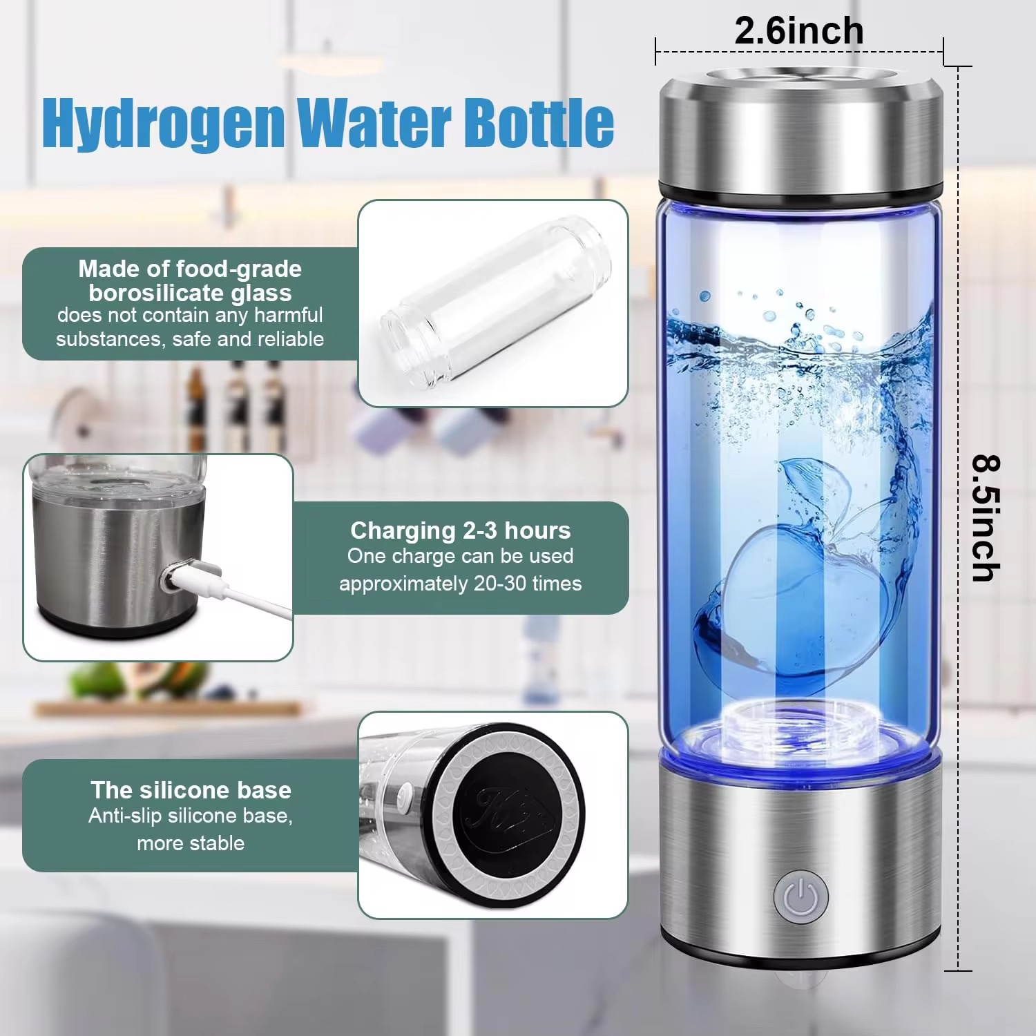 Portable Hydrogen‑rich Water Bottle USB Rechargeable Glass Water Cup for Home Outdoor Hydrogen Water Making Drinkware