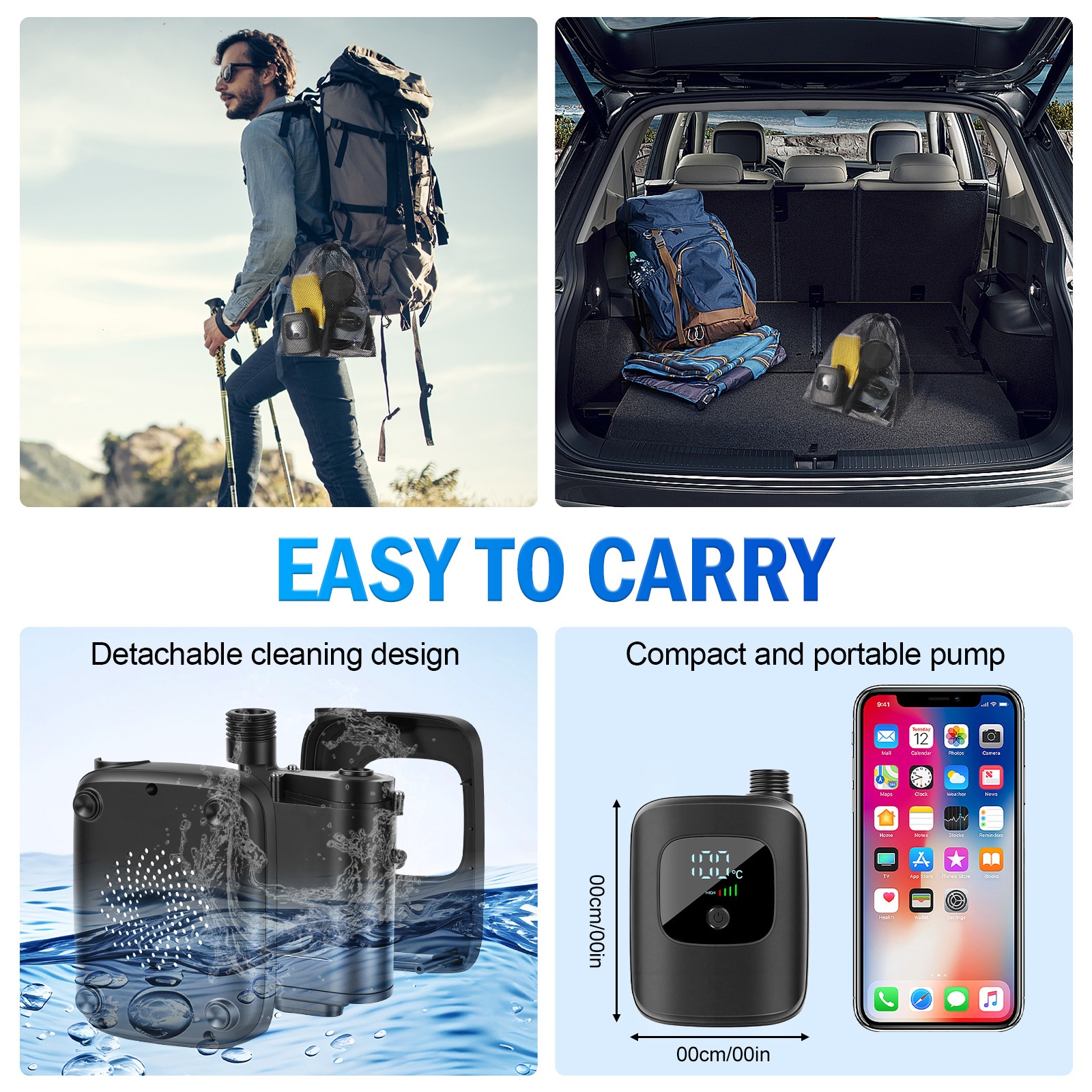 Portable rechargeable electric shower pump, adjustable water‑flow outdoor shower device for camping travel, pet bathing and simple car washing work