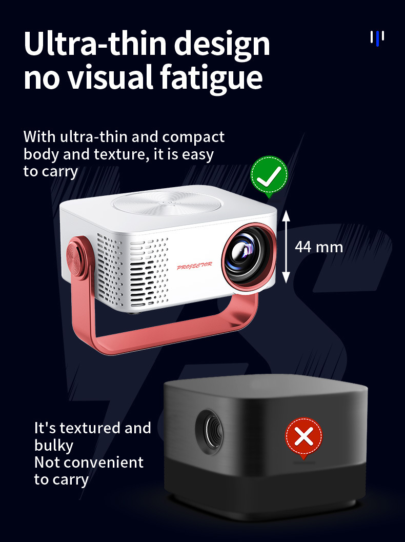 M60 Mini Portable Projector,2.4G+5G Dual‑Band WiFi,1080P Video Decoding,Built‑in Bracket for Home & Outdoor Use