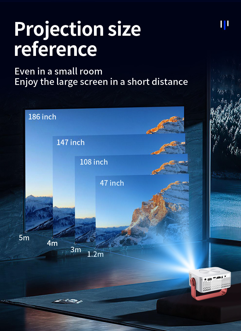 M60 Mini Portable Projector,2.4G+5G Dual‑Band WiFi,1080P Video Decoding,Built‑in Bracket for Home & Outdoor Use