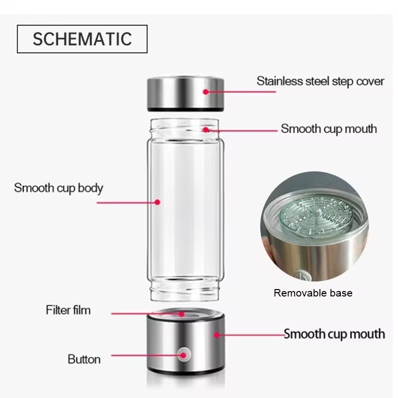 Portable Hydrogen‑rich Water Bottle USB Rechargeable Glass Water Cup for Home Outdoor Hydrogen Water Making Drinkware