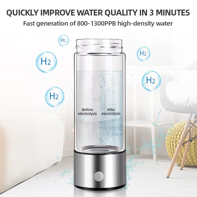 Portable Hydrogen‑rich Water Bottle USB Rechargeable Glass Water Cup for Home Outdoor Hydrogen Water Making Drinkware