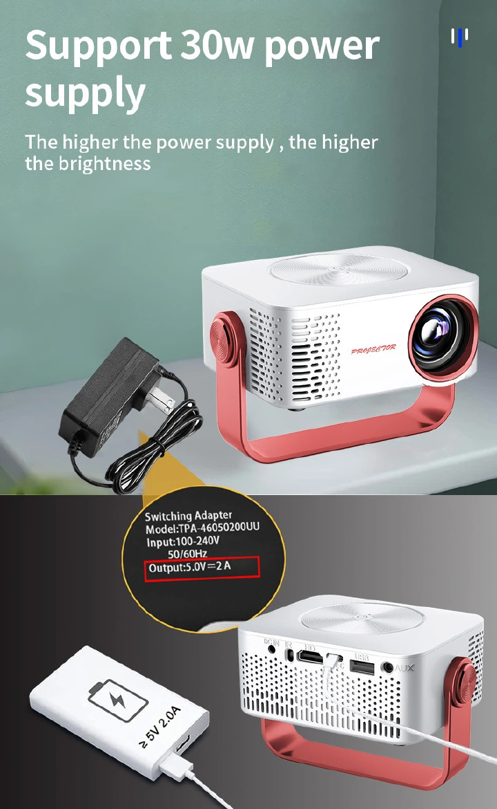 M60 Mini Portable Projector,2.4G+5G Dual‑Band WiFi,1080P Video Decoding,Built‑in Bracket for Home & Outdoor Use