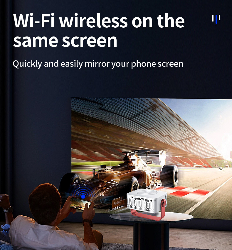 M60 Mini Portable Projector,2.4G+5G Dual‑Band WiFi,1080P Video Decoding,Built‑in Bracket for Home & Outdoor Use