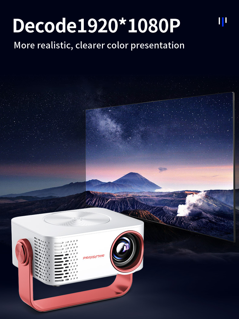 M60 Mini Portable Projector,2.4G+5G Dual‑Band WiFi,1080P Video Decoding,Built‑in Bracket for Home & Outdoor Use