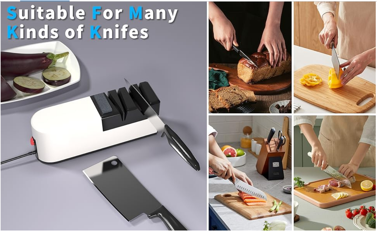 Electric Knife Sharpener, Household Multifunctional Automatic Sharpener, Fast Sharpening Tool for Kitchen Knives & Scissors