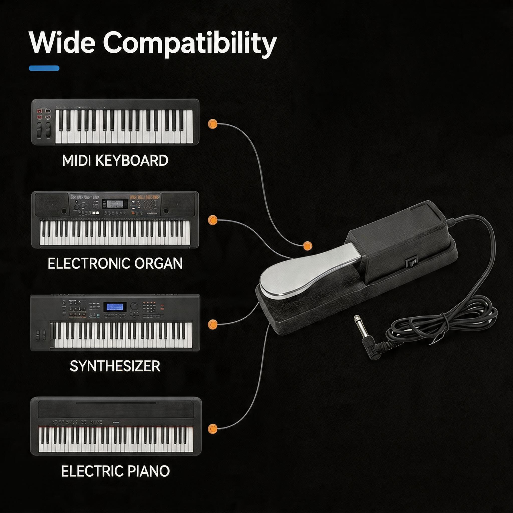 Universal Digital Piano Sustain Pedal, 6.35mm Audio Jack, Compatible with Electronic Keyboard & MIDI Keyboard, Musical Instrument Foot Controller