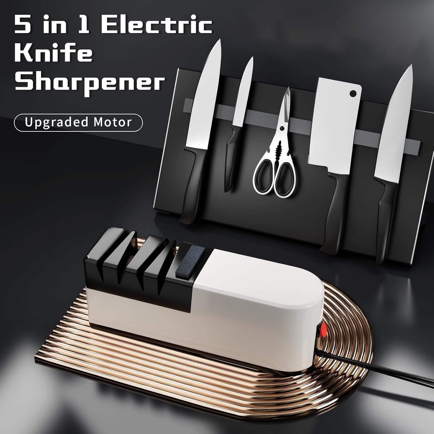 Electric Knife Sharpener, Household Multifunctional Automatic Sharpener, Fast Sharpening Tool for Kitchen Knives & Scissors