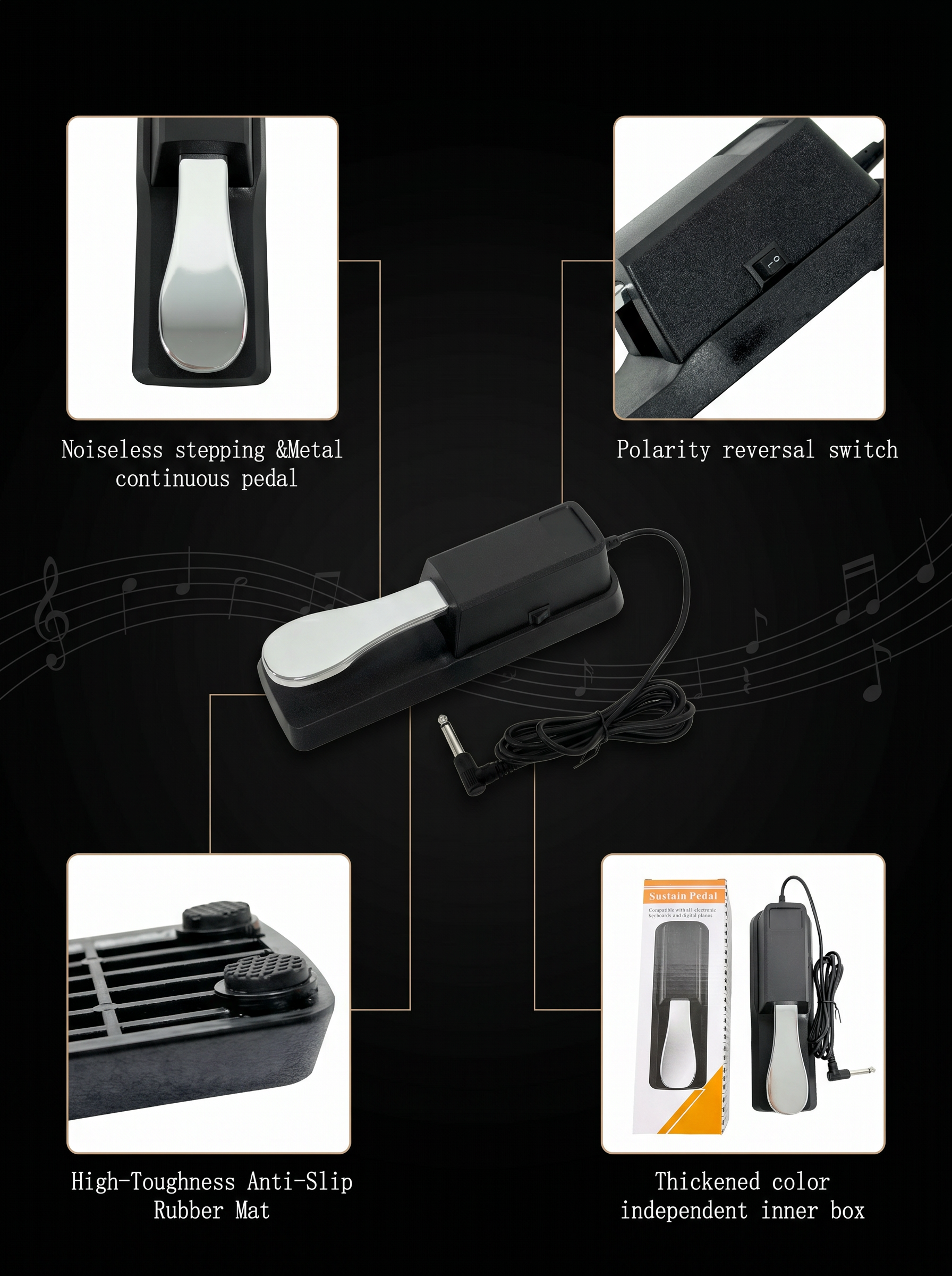 Universal Digital Piano Sustain Pedal, 6.35mm Audio Jack, Compatible with Electronic Keyboard & MIDI Keyboard, Musical Instrument Foot Controller