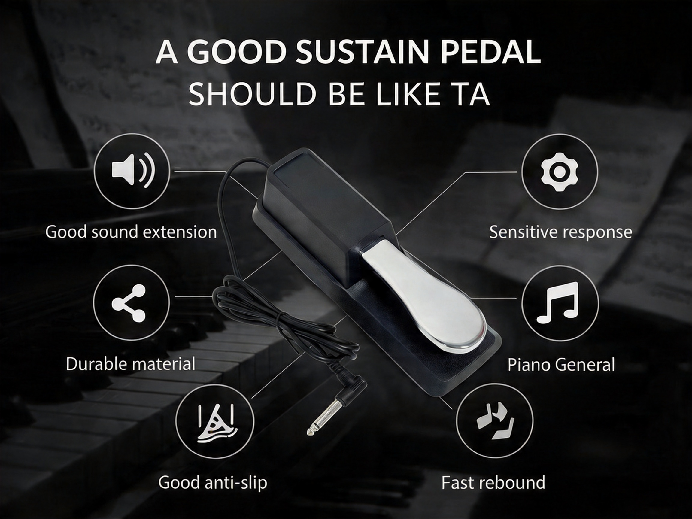 Universal Digital Piano Sustain Pedal, 6.35mm Audio Jack, Compatible with Electronic Keyboard & MIDI Keyboard, Musical Instrument Foot Controller