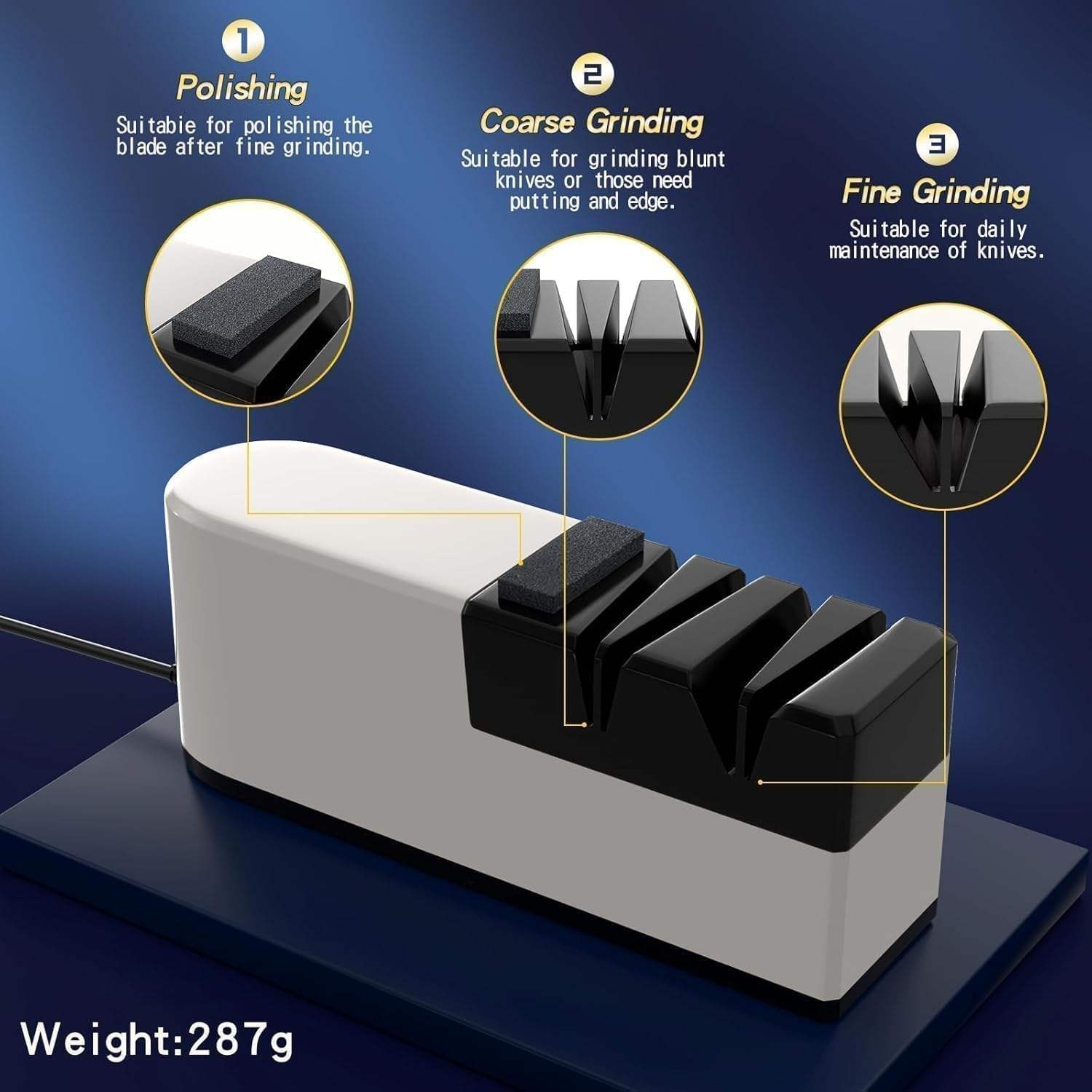 Electric Knife Sharpener, Household Multifunctional Automatic Sharpener, Fast Sharpening Tool for Kitchen Knives & Scissors