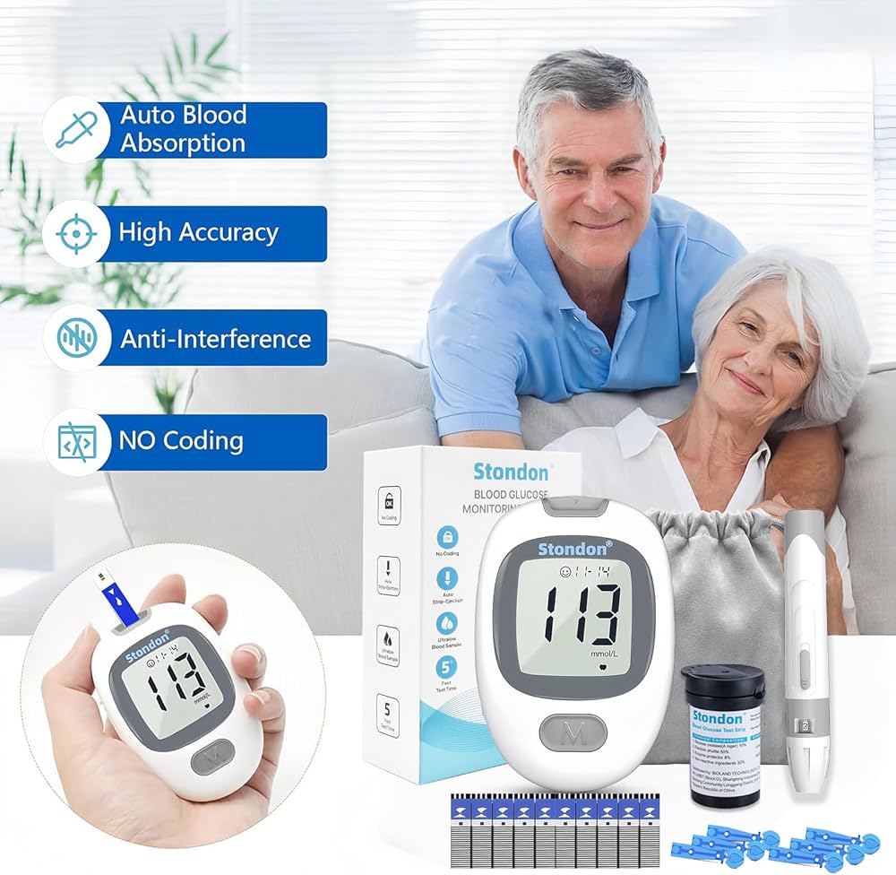 Blood Glucose Monitor Glucometer Blood Sugar Diabetes Tester Kit + 50 pcs Test Strips + 100pcs Lancets Needles