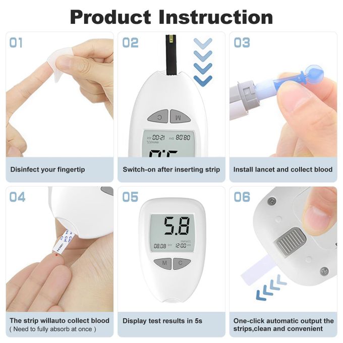 Blood Glucose Monitor Glucometer Blood Sugar Diabetes Tester Kit + 50 pcs Test Strips + 100pcs Lancets Needles