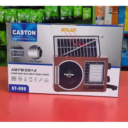 Caston ST-098 8-Band Multifunction Solar Radio – AM/FM/SW1-6 Portable Bluetooth Speaker with USB/TF Music Player, LED Flashlight & Emergency Charging