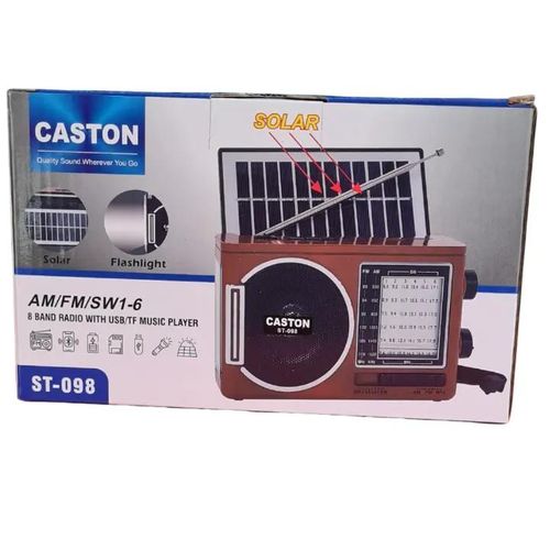 Caston ST-098 8-Band Multifunction Solar Radio – AM/FM/SW1-6 Portable Bluetooth Speaker with USB/TF Music Player, LED Flashlight & Emergency Charging