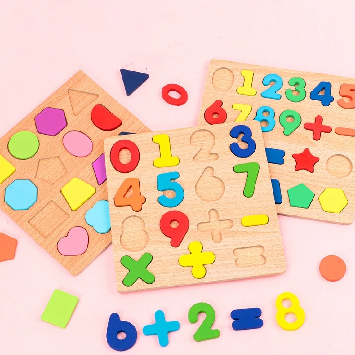Wooden Digital Letter Geometric Figure Building Block Hand Grab Board Toy Children's English Early Education Jigsaw Puzzle