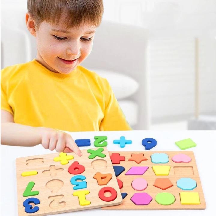 Wooden Digital Letter Geometric Figure Building Block Hand Grab Board Toy Children's English Early Education Jigsaw Puzzle