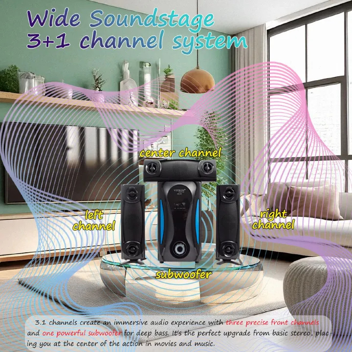 Vitron 3.1CH V643 X-Bass Home Theatre System with Remote Control V643 Bluetooth Woofer Speaker System Subwoofer Home Audilo System USB SD MP3 FM Radio 10000W
