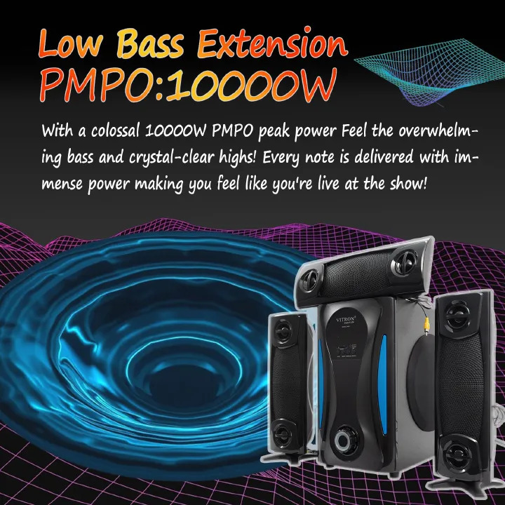 Vitron 3.1CH V643 X-Bass Home Theatre System with Remote Control V643 Bluetooth Woofer Speaker System Subwoofer Home Audilo System USB SD MP3 FM Radio 10000W