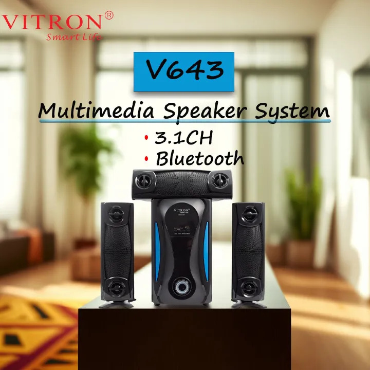 Vitron 3.1CH V643 X-Bass Home Theatre System with Remote Control V643 Bluetooth Woofer Speaker System Subwoofer Home Audilo System USB SD MP3 FM Radio 10000W