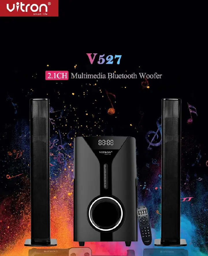 Vitron 9000W Bluetooth Soundbar 2.1CH Multimedia Woofer Speaker System V527 Subwoofer BT/USB/SD/FM Subwoofer Home Audilo System Soundbar with Remote Control