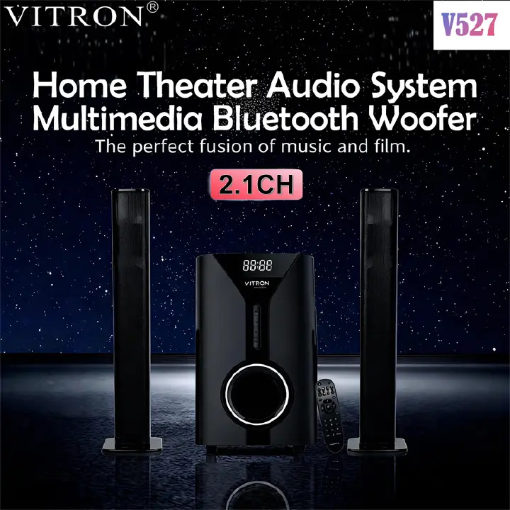 Vitron 9000W Bluetooth Soundbar 2.1CH Multimedia Woofer Speaker System V527 Subwoofer BT/USB/SD/FM Subwoofer Home Audilo System Soundbar with Remote Control