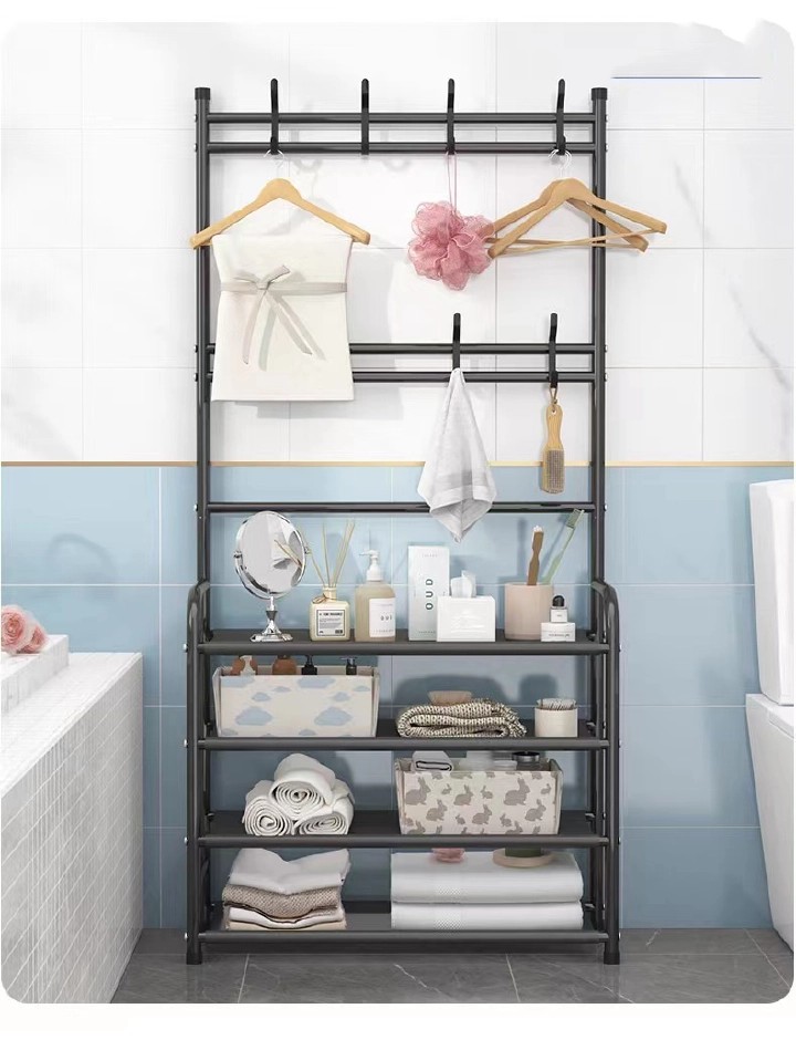 High Strength Steel Pipe High load-bearing capacity 5-layer Simple Assemble Shoe Rack Floor Coat and Hat Rack Shoe Integrated Household Storage Living room Bathroom Hangers hall rack