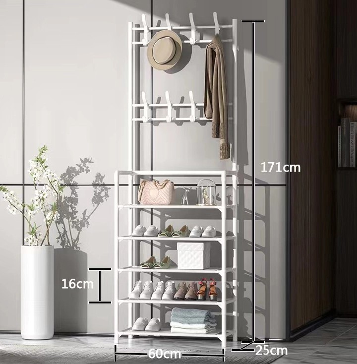 High Strength Steel Pipe High load-bearing capacity 5-layer Simple Assemble Shoe Rack Floor Coat and Hat Rack Shoe Integrated Household Storage Living room Bathroom Hangers hall rack