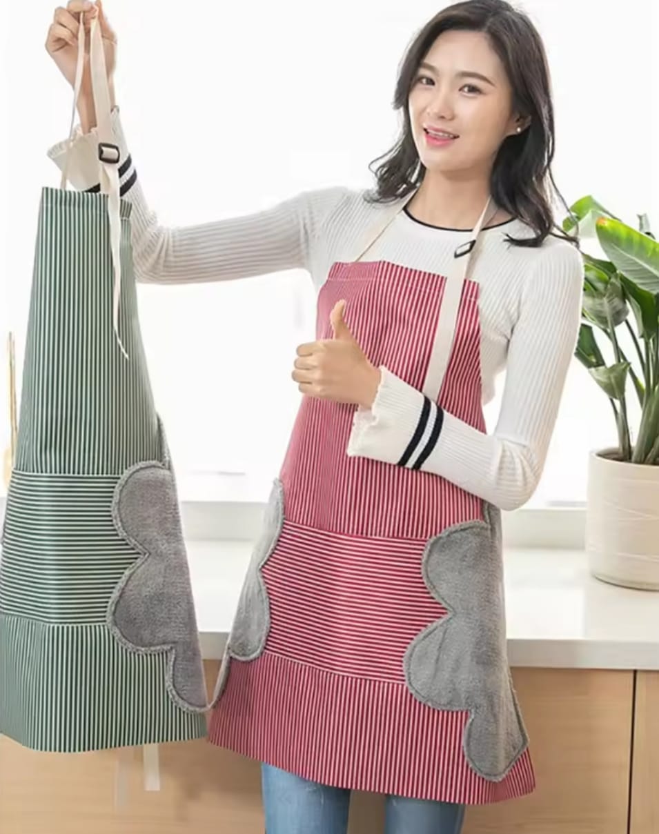 Kitchen Apron with Hand Wipe Pockets Waterproof and Oil Proof Cooking Apron