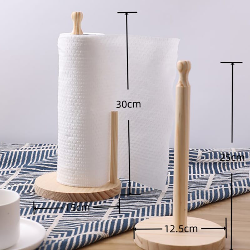 Bamboo Wooden Paper Towel Holder Freestanding Kitchen Tissue Roll Stand
