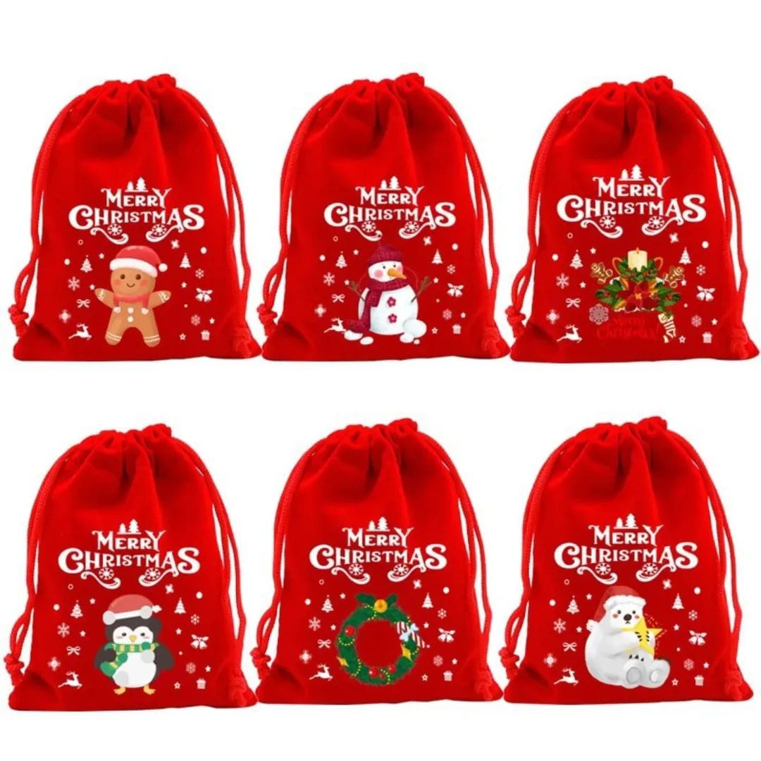 2pcs Christmas Velvet Candy Gift Drawstring Bag 12x9cm for Sweets, Chocolates and Small Gifts