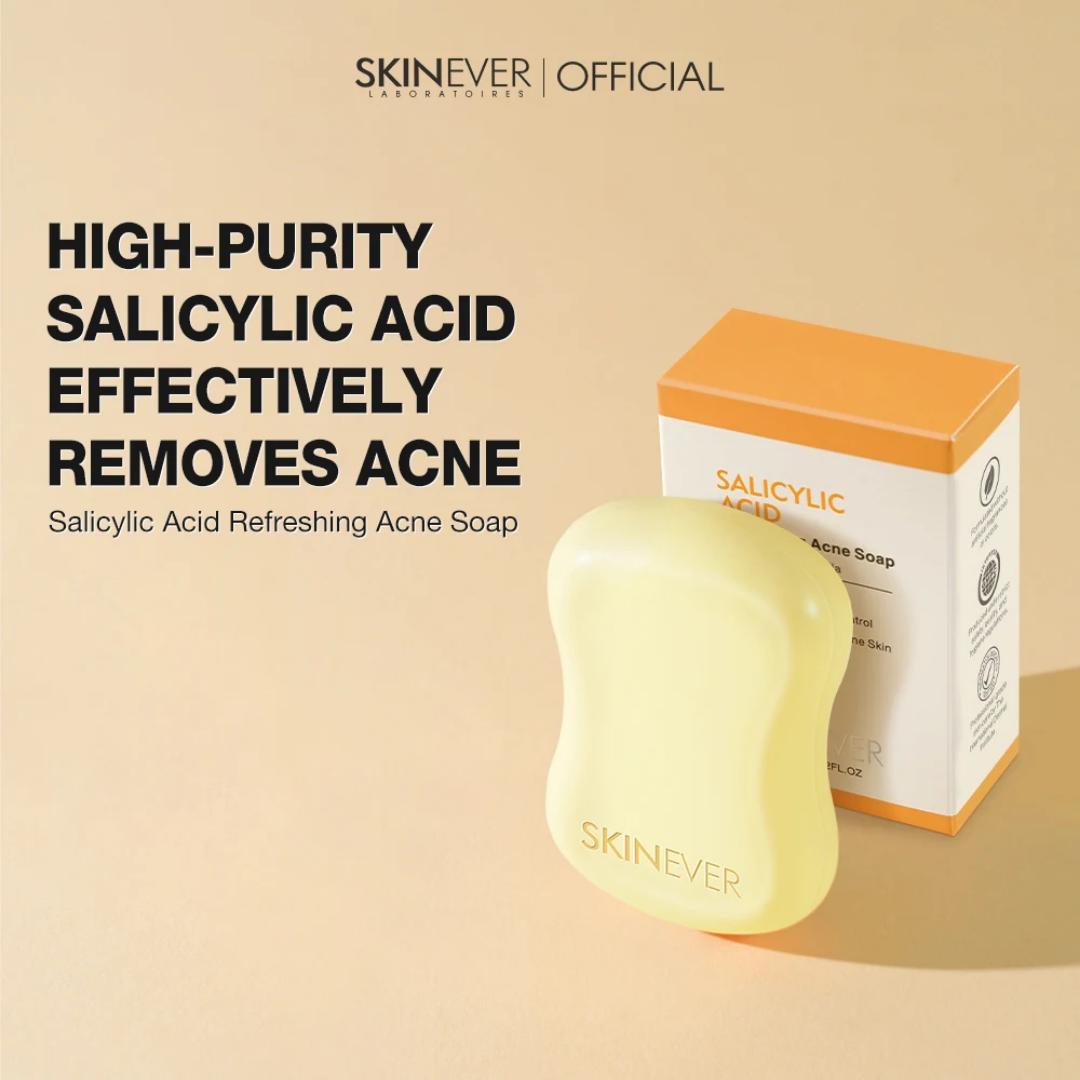 SKINEVER Salicylic Acid Acne Soap Bar 80g - Refreshing Face & Body Cleansing Bar with Niacinamide + Centella for Oil Control, Deep Pore Cleansing, Acne-Prone Skin