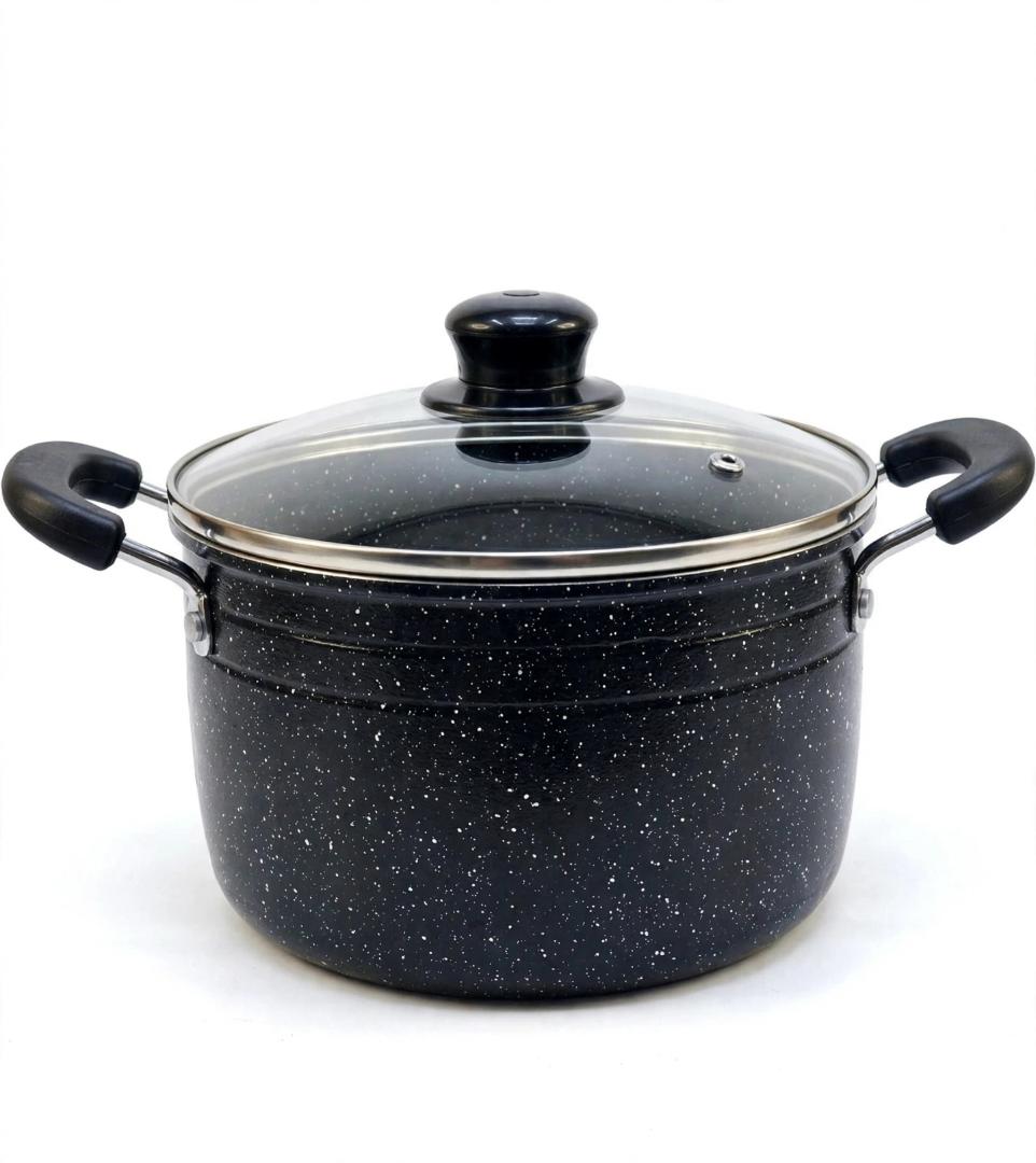 Black Granite 13-Piece Non-Stick Cooking Sufuria Pot Set with Glass Lids & Frying Pan for Home Cooking