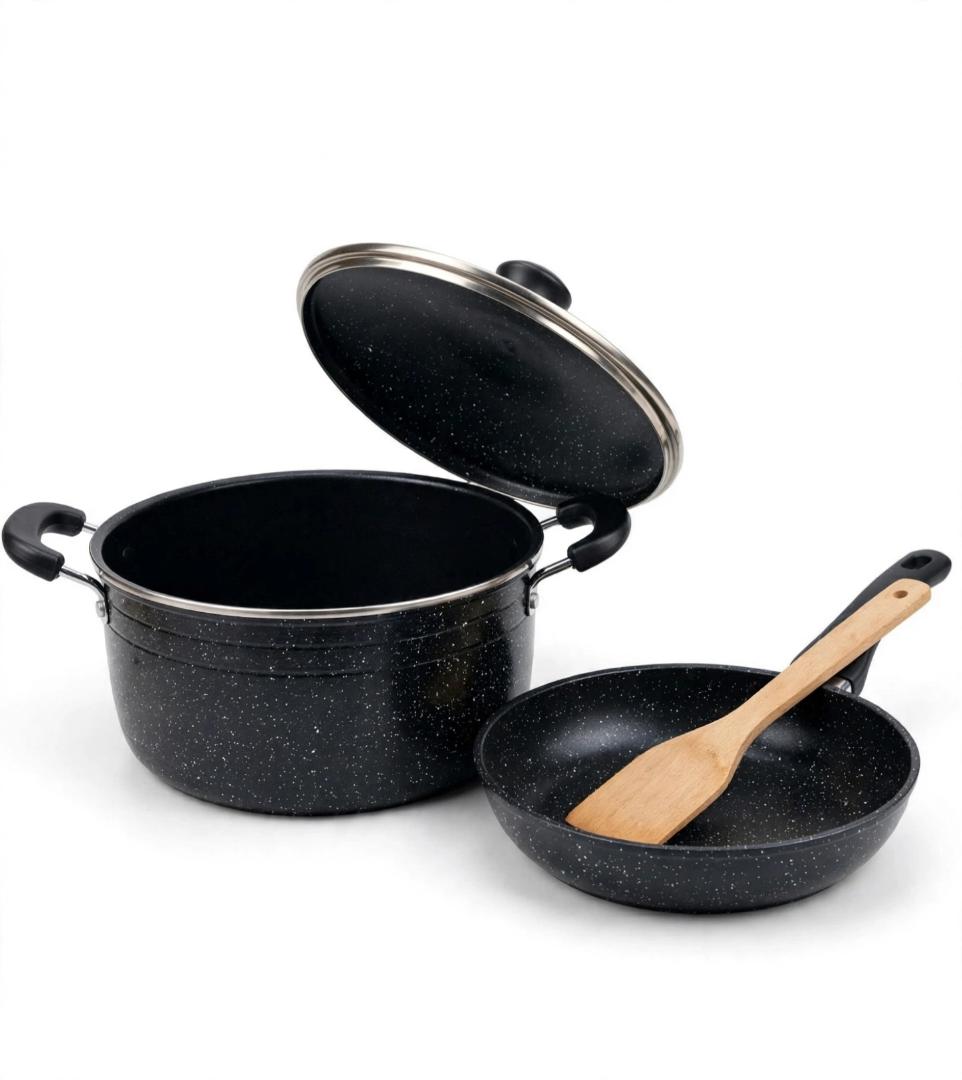 Black Granite 13-Piece Non-Stick Cooking Sufuria Pot Set with Glass Lids & Frying Pan for Home Cooking