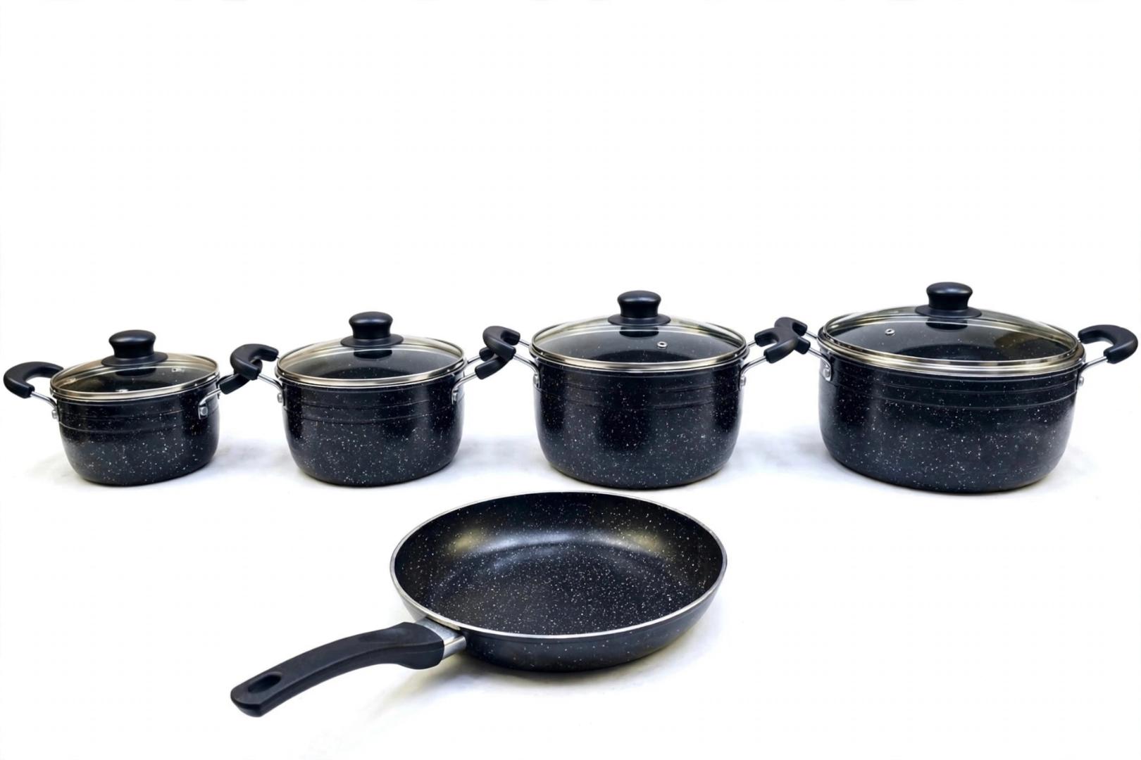 Black Granite 13-Piece Non-Stick Cooking Sufuria Pot Set with Glass Lids & Frying Pan for Home Cooking