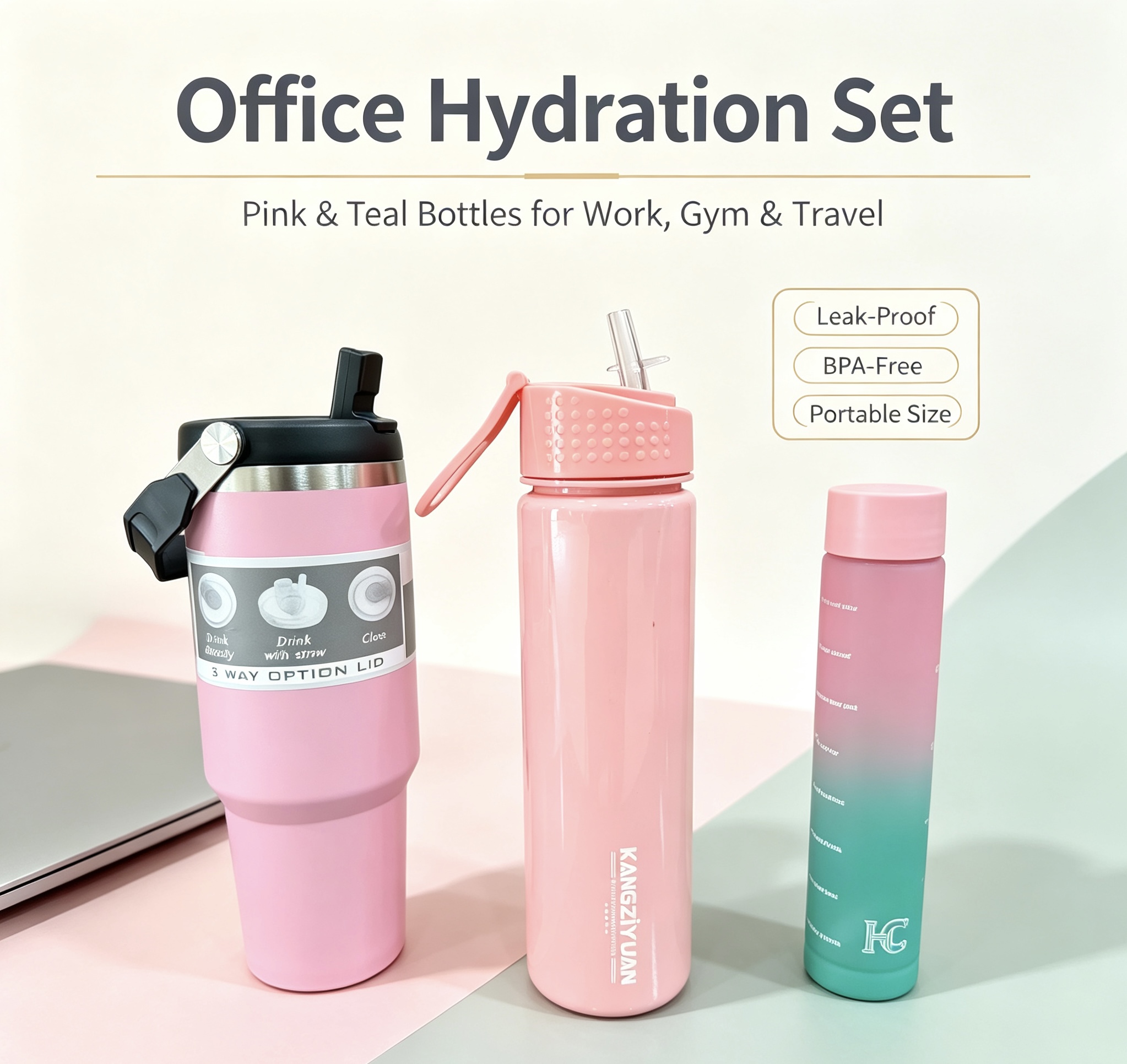 900ML Stainless Steel Car Cup 3-in-1 Set Introduction with 2 plastic water bottle Premium Quality Stainless Steel
Heat Resistant Durable & Impact Resistant Minimalist Office Design Perfect for Travel