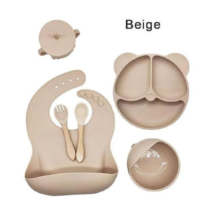 6PCS Silicone Baby Feeding Set Baby Led Weaning Supplies Includes Suction Bowls and Divided Plates Adjustable Bib Baby Utensils Spoons and Forks Cup Baby Feeding Essentials