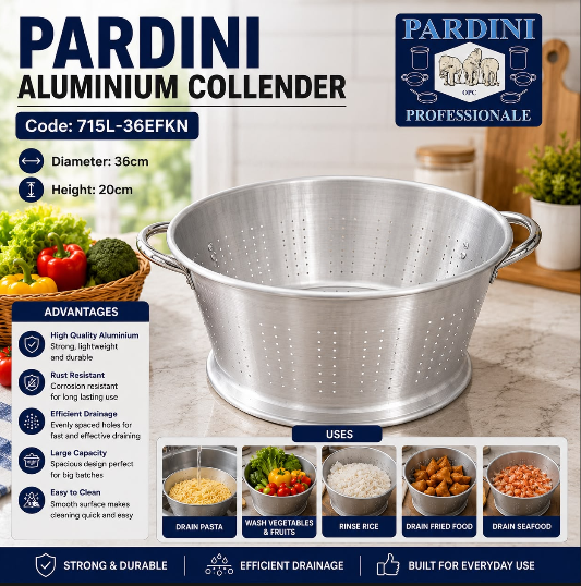 Pardini Aluminium Colander – Heavy-Duty Multipurpose Strainer for Washing Fruits, Vegetables & Draining Pasta Make food preparation quick and convenient