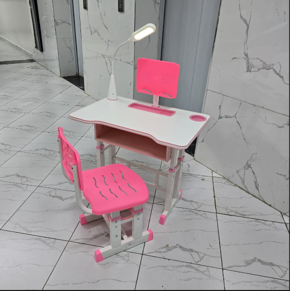 Kids Study table and chair  Has a book holder Has a rechargeable LED lights with adjustable brightness Designed for reading, writing, drawing, and homework, it features a convenient book holder