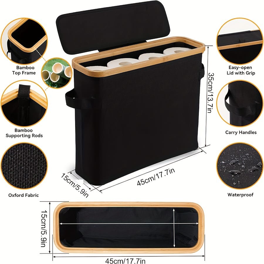 High Quality Slim Bathroom Storage Cabinet with Bamboo Lid - Space-Saving Organizer with Side Handle for Toilet Paper, Toiletries, Bathroom Essentials & Home Storage