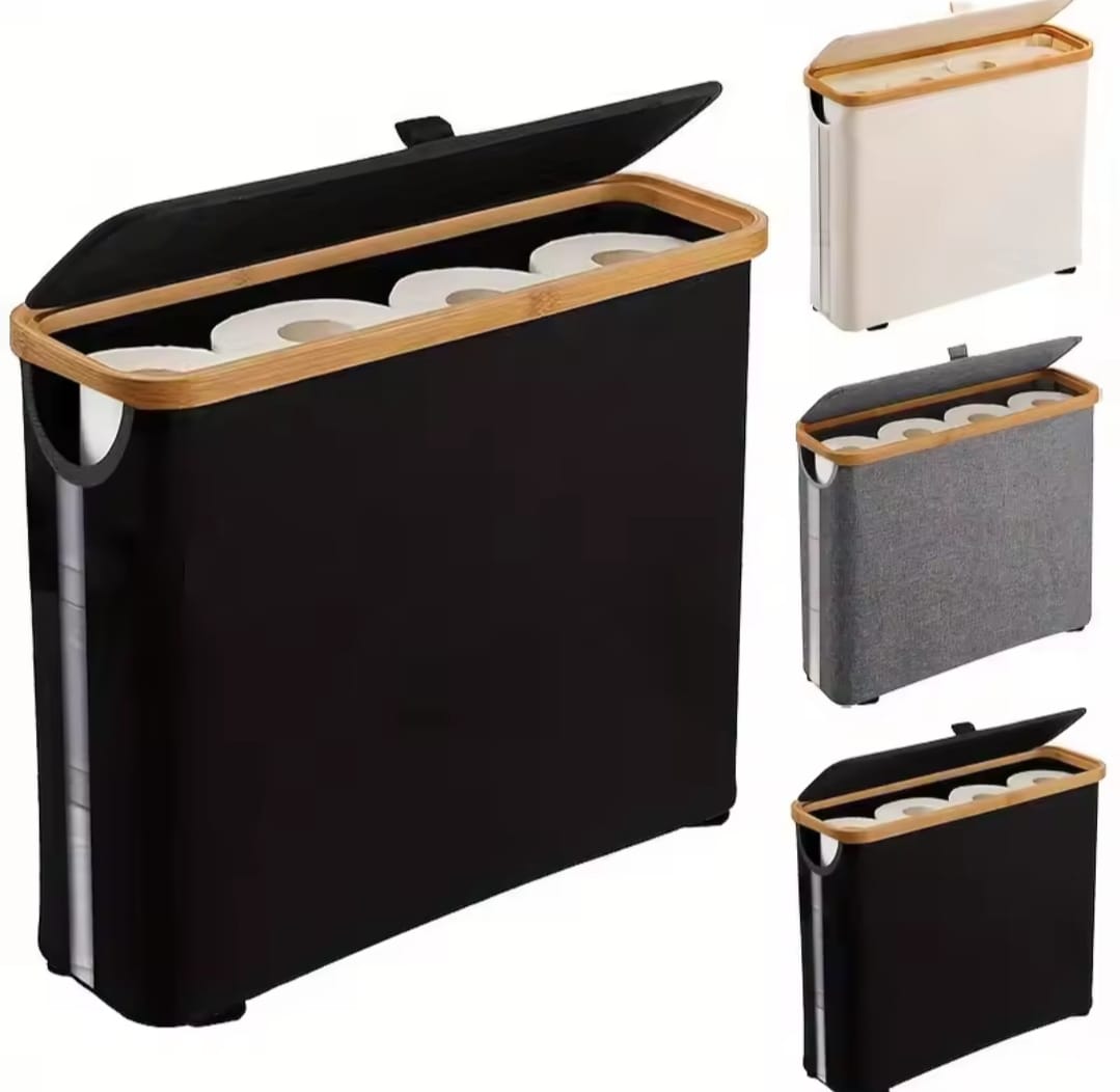 High Quality Slim Bathroom Storage Cabinet with Bamboo Lid - Space-Saving Organizer with Side Handle for Toilet Paper, Toiletries, Bathroom Essentials & Home Storage