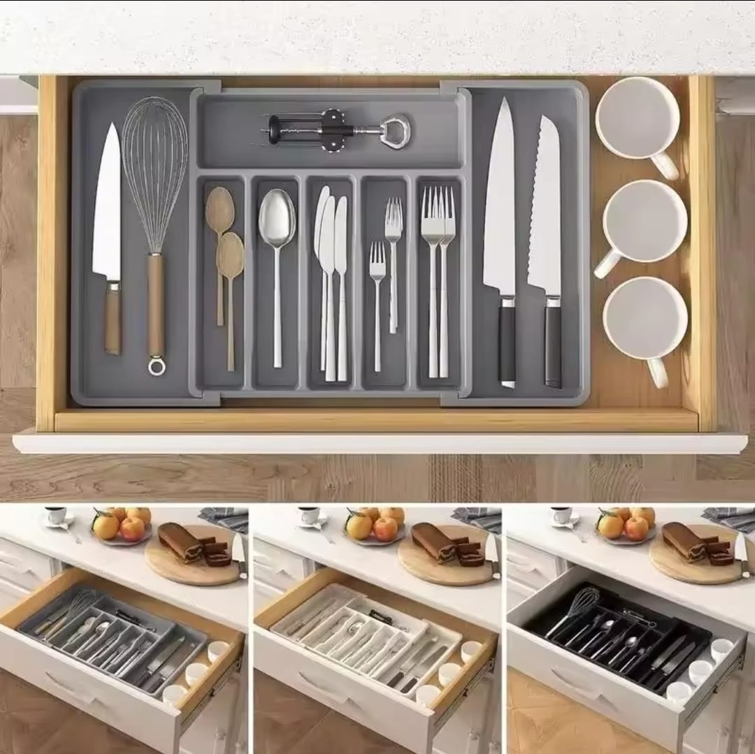High Quality Expandable Cutlery Drawer Organizer - BPA Free Hard Plastic Adjustable Utensil Tray for Spoons, Forks, Knives & Kitchen Tools with Spacious Drawer Storage