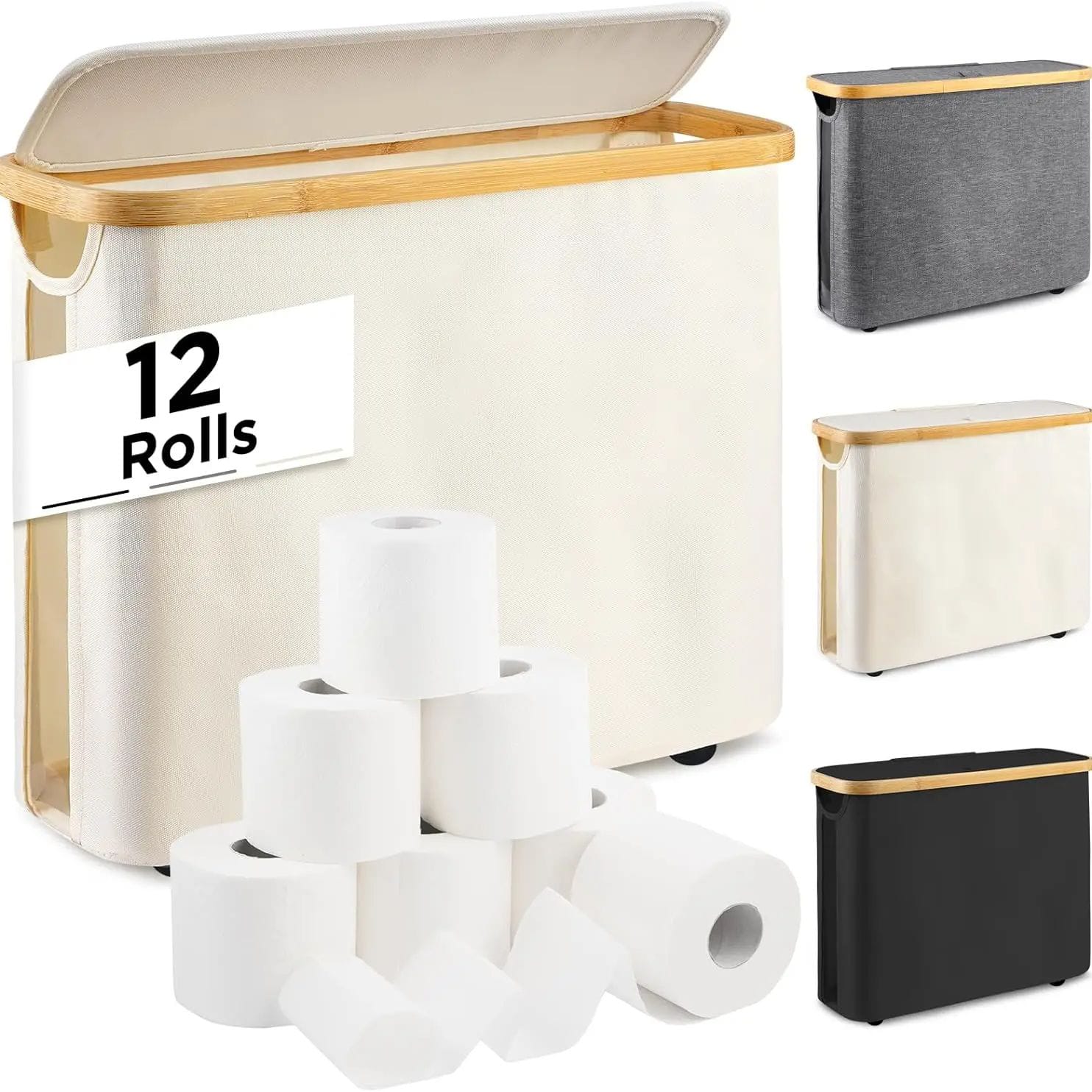 High Quality Slim Bathroom Storage Cabinet with Bamboo Lid - Space-Saving Organizer with Side Handle for Toilet Paper, Toiletries, Bathroom Essentials & Home Storage