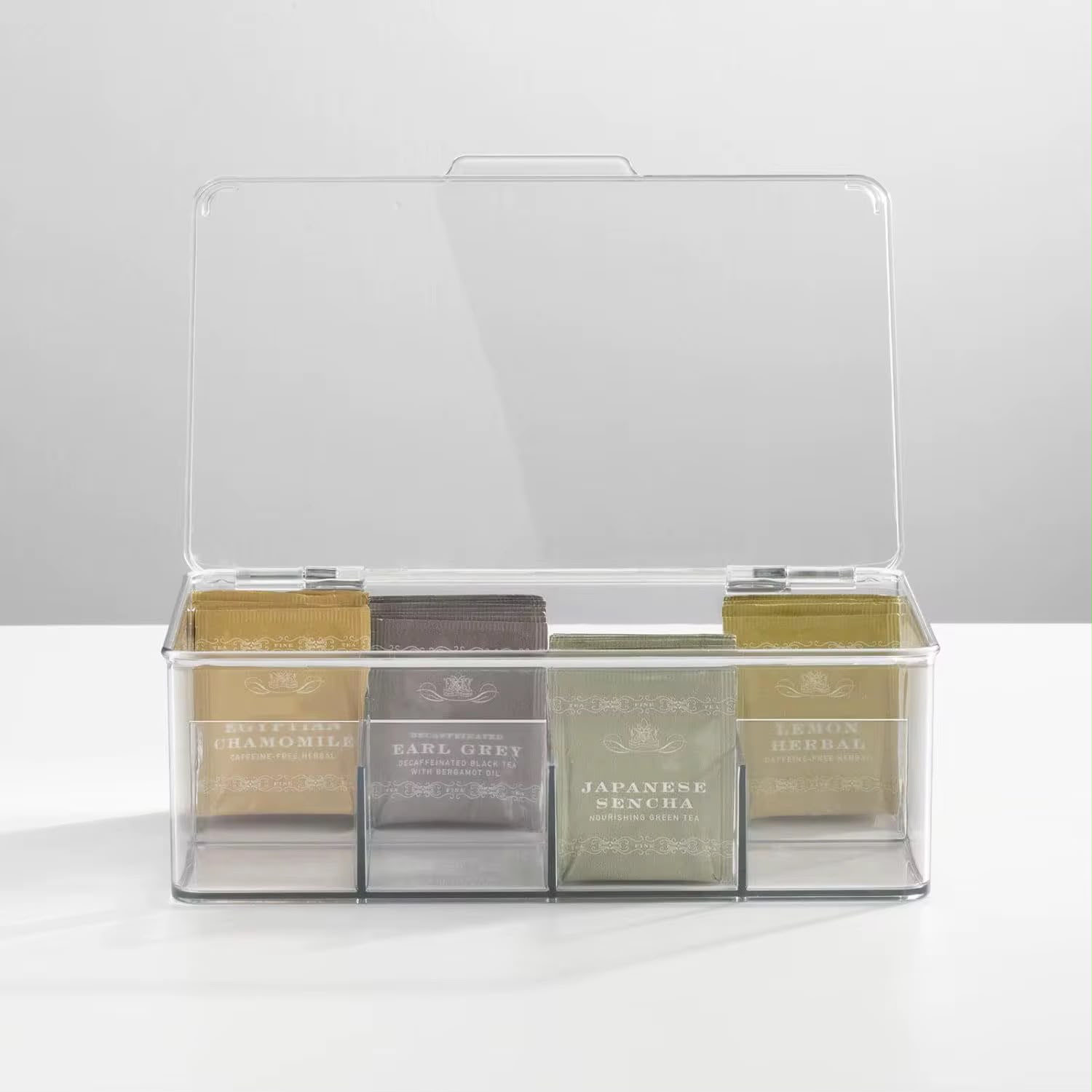 8-Slot Tea Bag & Coffee Organizer Container – Multipurpose Storage Box with Removable Dividers for Tea Bags, Coffee, Sugar Sachets, Sweeteners and Kitchen Countertop Organization