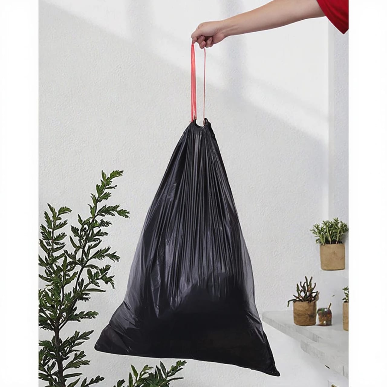 100pcs Extra Strong Trash Bags with Drawstring – Durable Leak-Resistant Garbage Bin Liners with Easy Tear-Off Perforation, Large Capacity Waste Bags for Kitchen, Office and Household Use