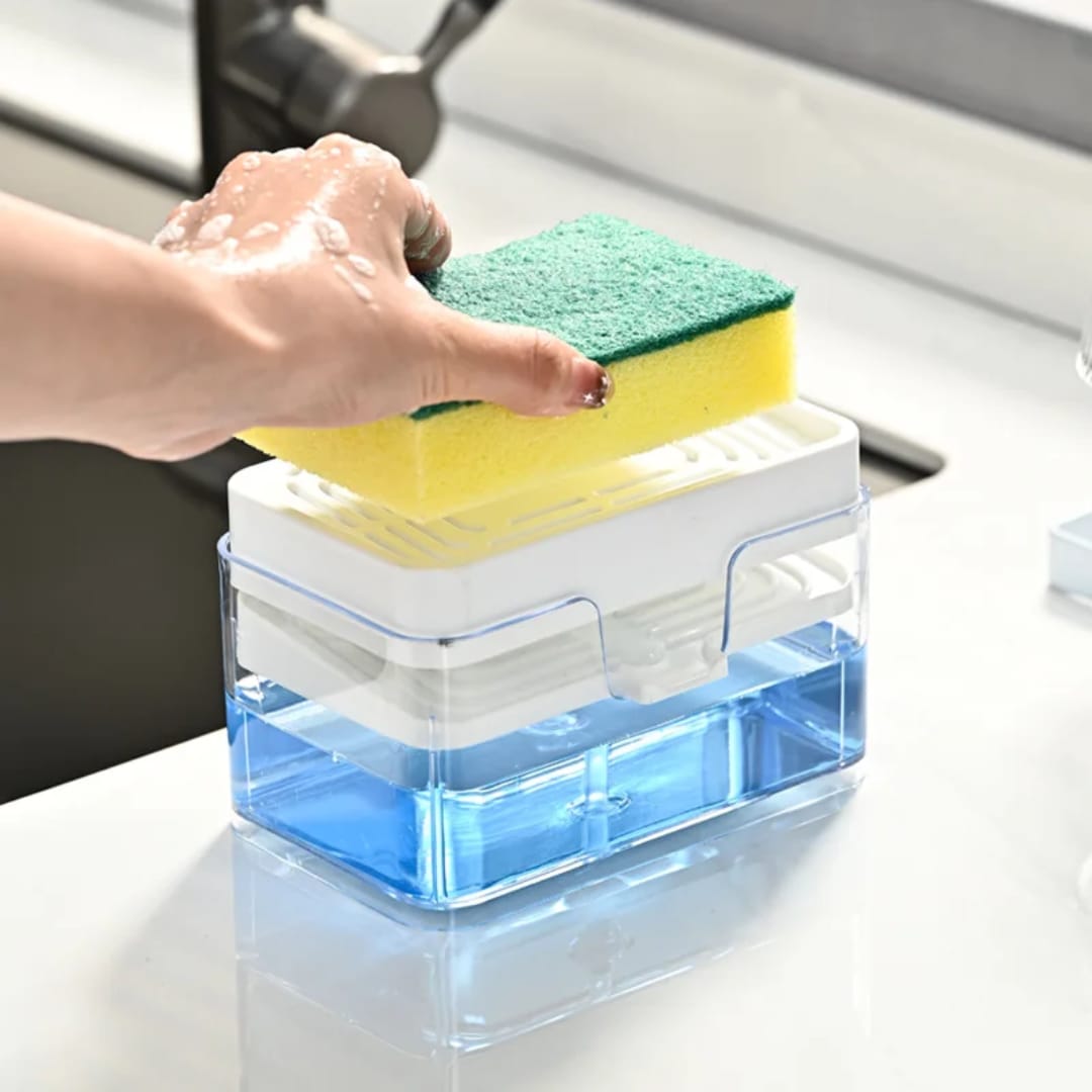Creative Kitchen Sink Drain Soap Dispenser with Sponge – Multi-Purpose Sink Organizer for Liquid Soap, Sponge Storage, Dishwashing, Kitchen Countertop & Everyday Cleaning