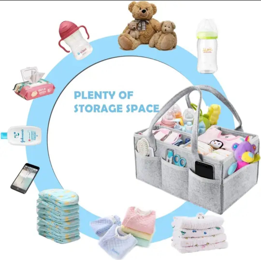 Baby Diaper Caddy Nursery Organizer – Soft Collapsible Storage Basket with Felt Handles for Diapers, Baby Clothes, Toys, Wipes, Burp Cloths & Other Nursery Essentials