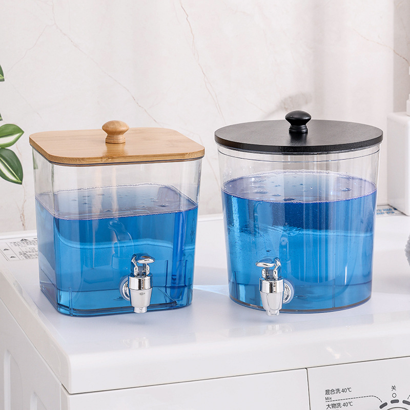 Acrylic Laundry Detergent Dispenser with Bamboo Lid & Tap – Large Capacity Reusable Storage Container with Easy-Flow Spigot for Laundry Detergent & Cleaning Products